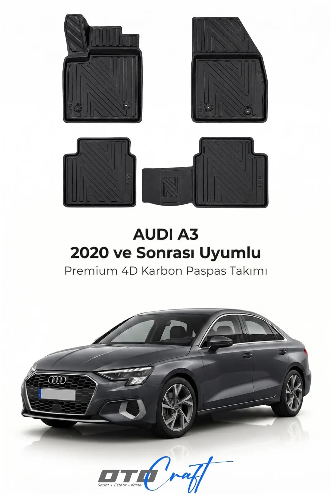 Audi A3 2020 ve sonrası 4D Karbon Paspas