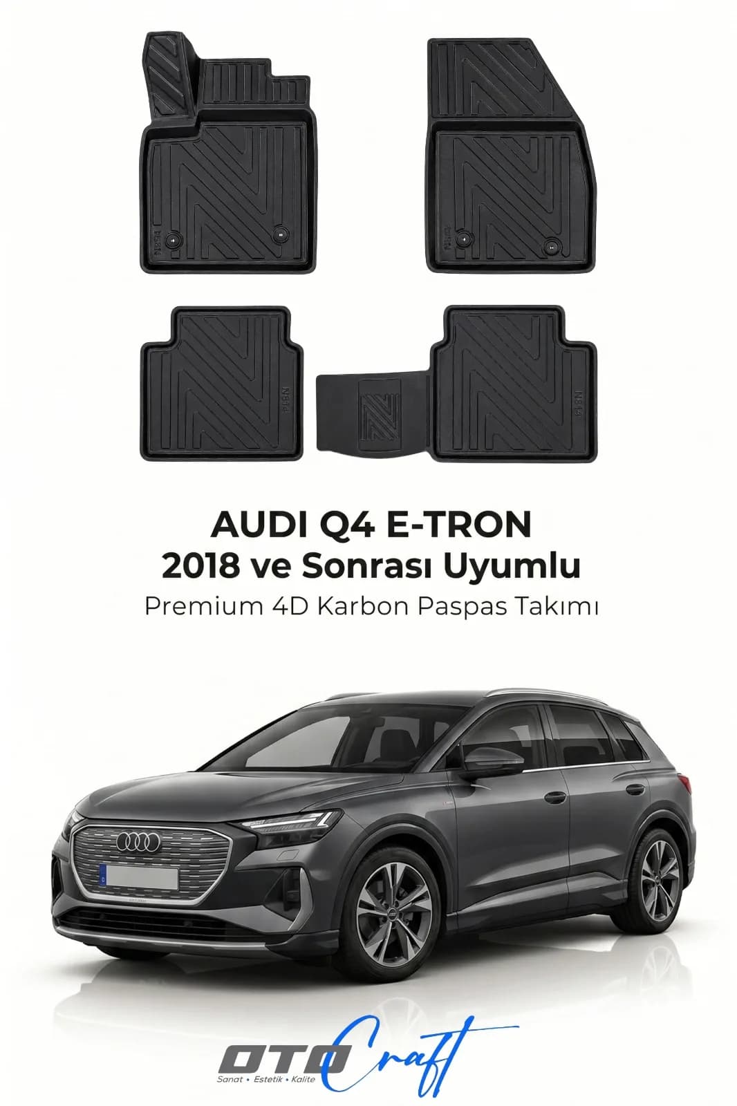 Audi Q4 E Tron 2018 ve sonrası 4D Karbon Paspas