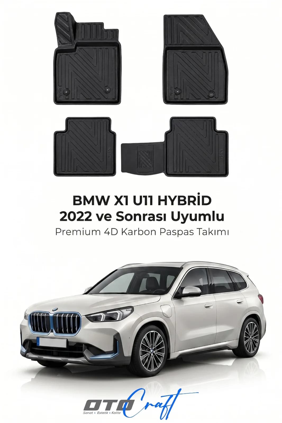 BMW X1 U11 PHEV Hibrit 2022 ve sonrası 4D Karbon Paspas