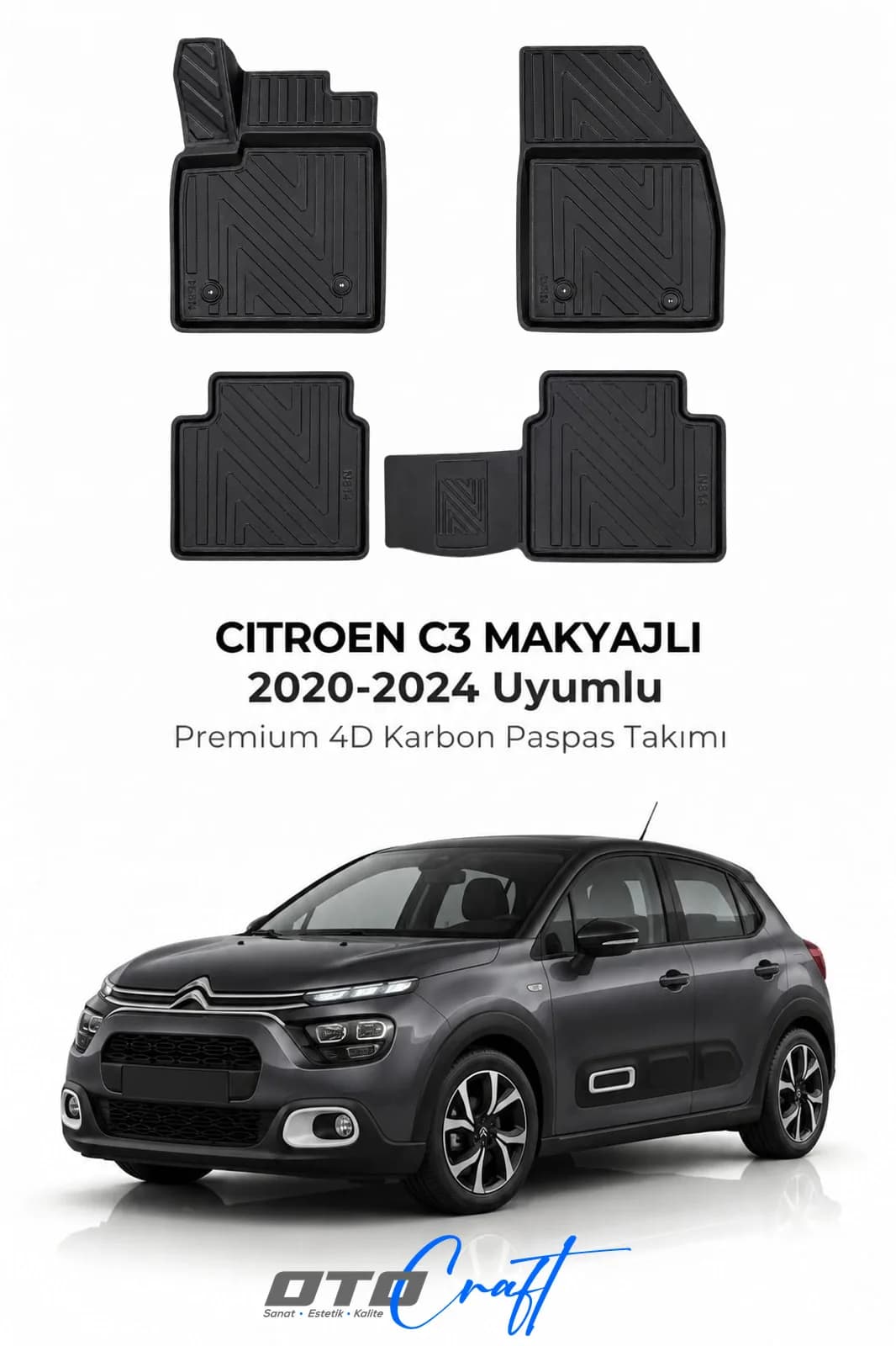 Citroën C3 Makyajlı 2020-2024 4D Karbon Paspas