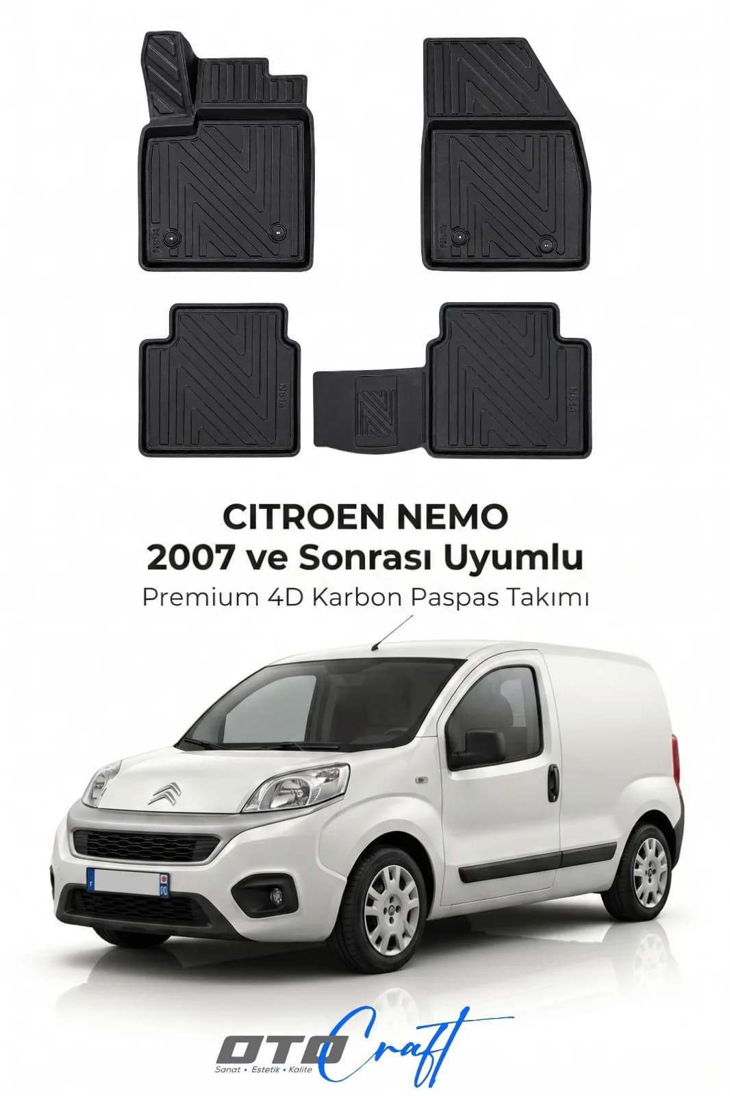 Citroën Nemo 2007 ve sonrası 4D Karbon Paspas