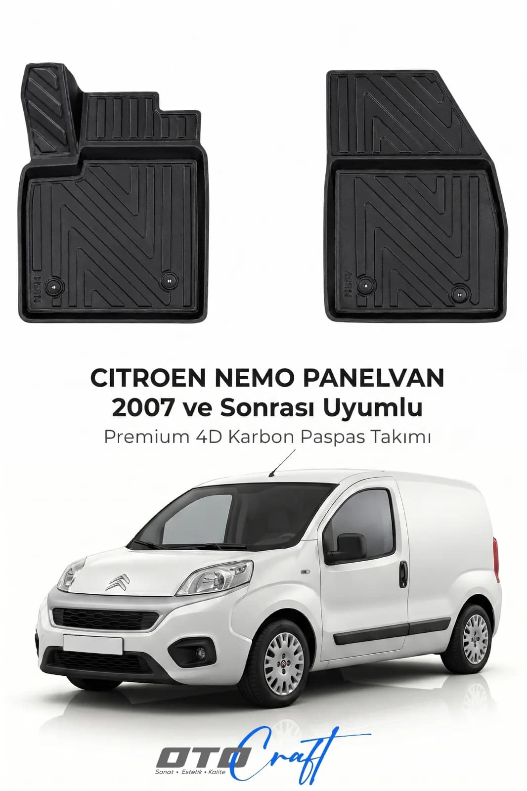 Citroën Nemo PV 2007 ve sonrası 4D Karbon Paspas
