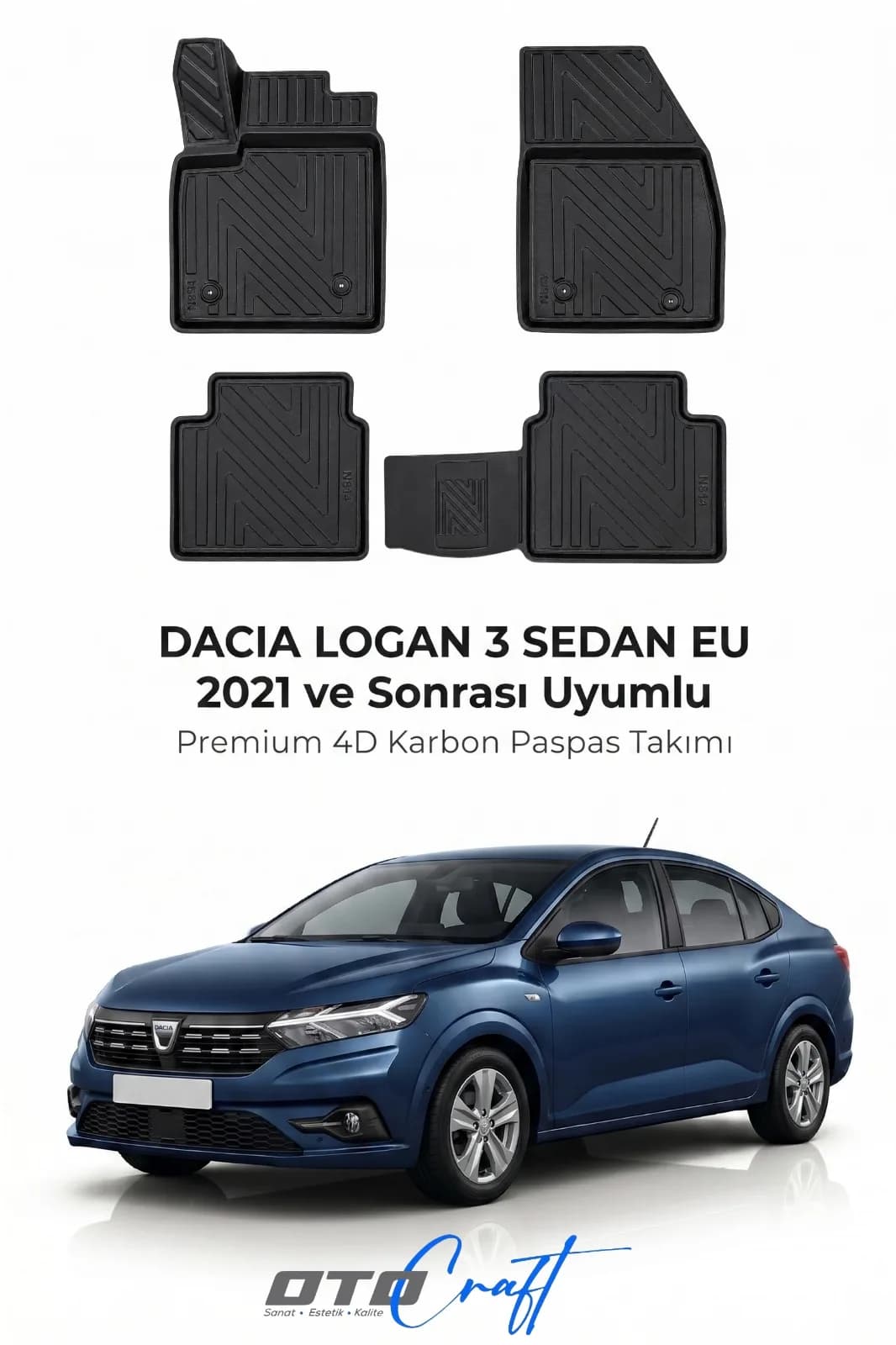 Dacia Logan 3 Sedan EU 2021 ve sonrası 4D Karbon Paspas