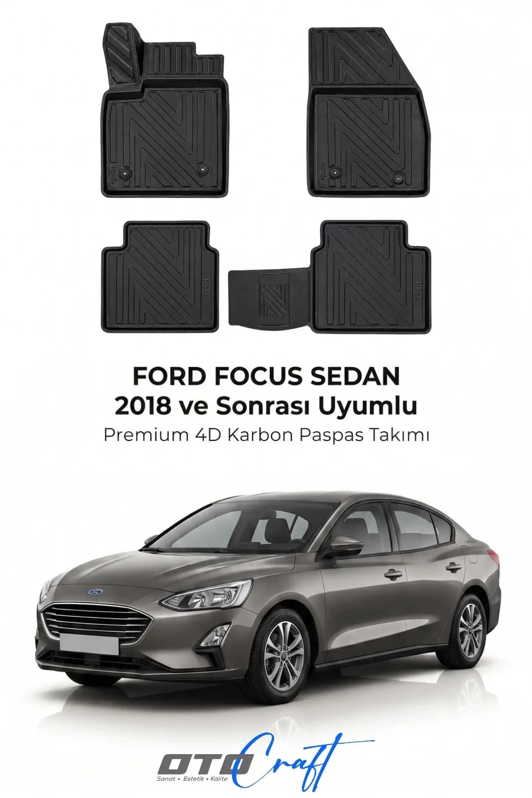 Ford Focus Sedan 2018 ve sonrası 4D Karbon Paspas