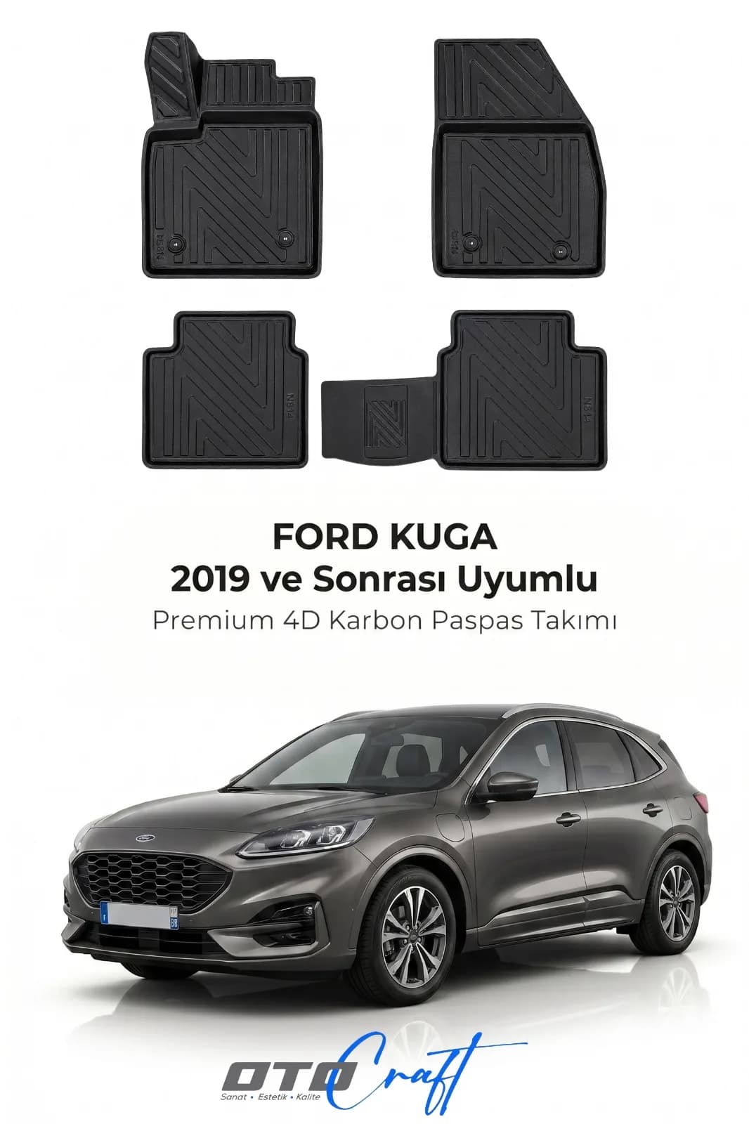 Ford Kuga 2019 ve sonrası 4D Karbon Paspas