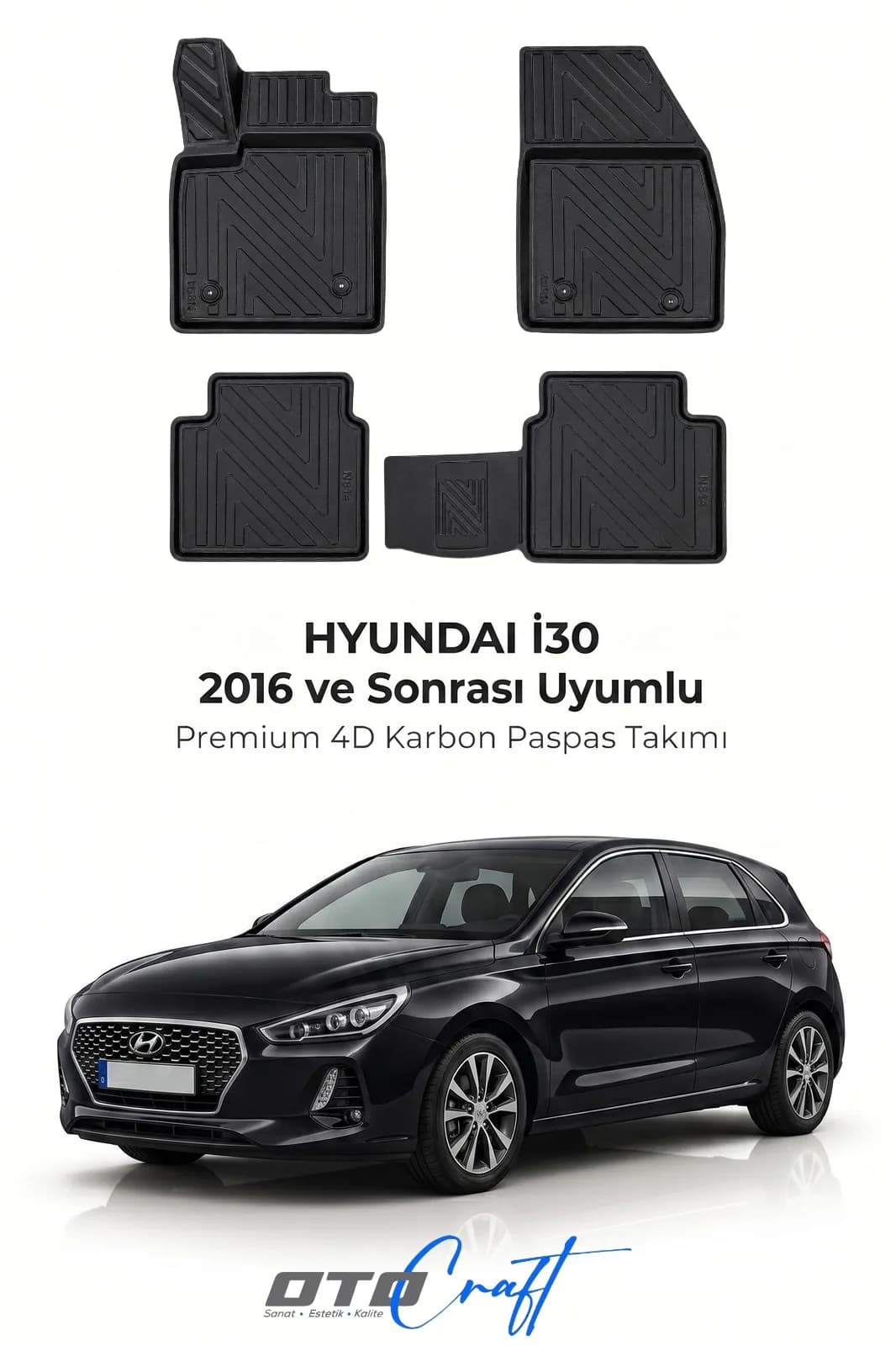 Hyundai i30 2016 ve sonrası 4D Karbon Paspas