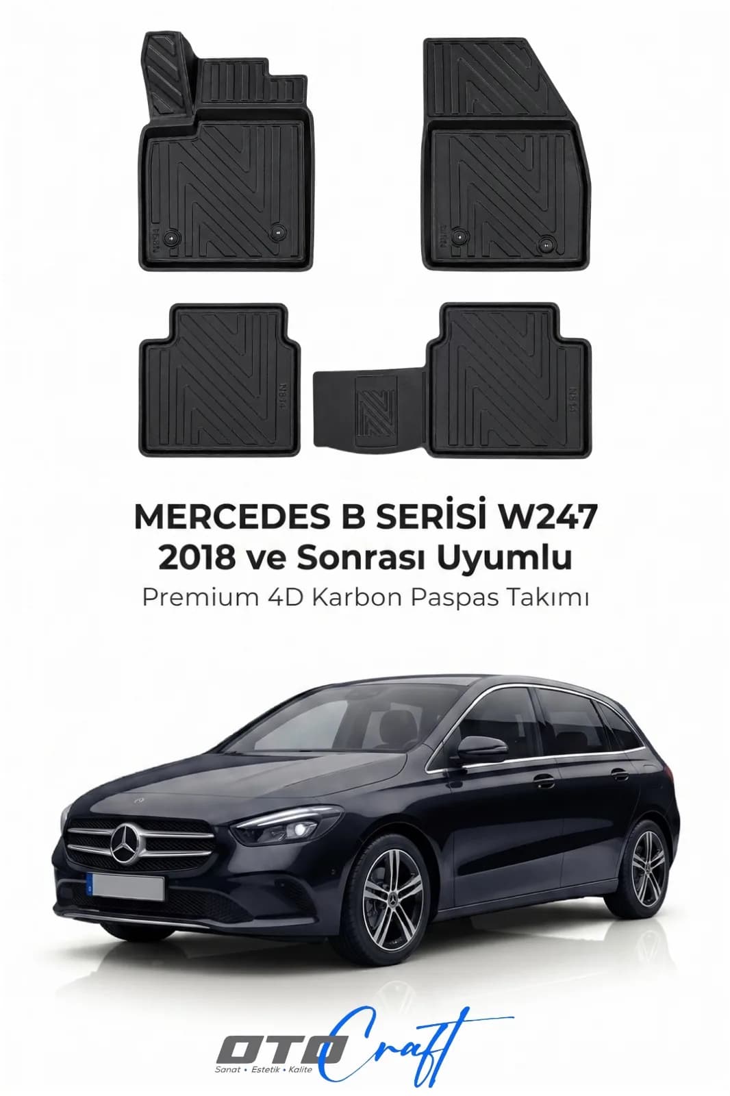 Mercedes B Serisi W247 2018 ve sonrası 4D Karbon Paspas