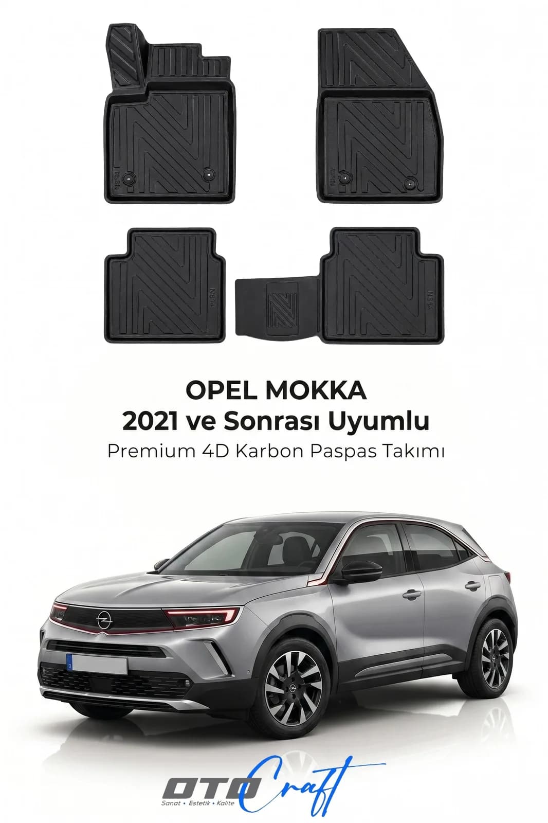 Opel Mokka 2021 ve sonrası 4D Karbon Paspas