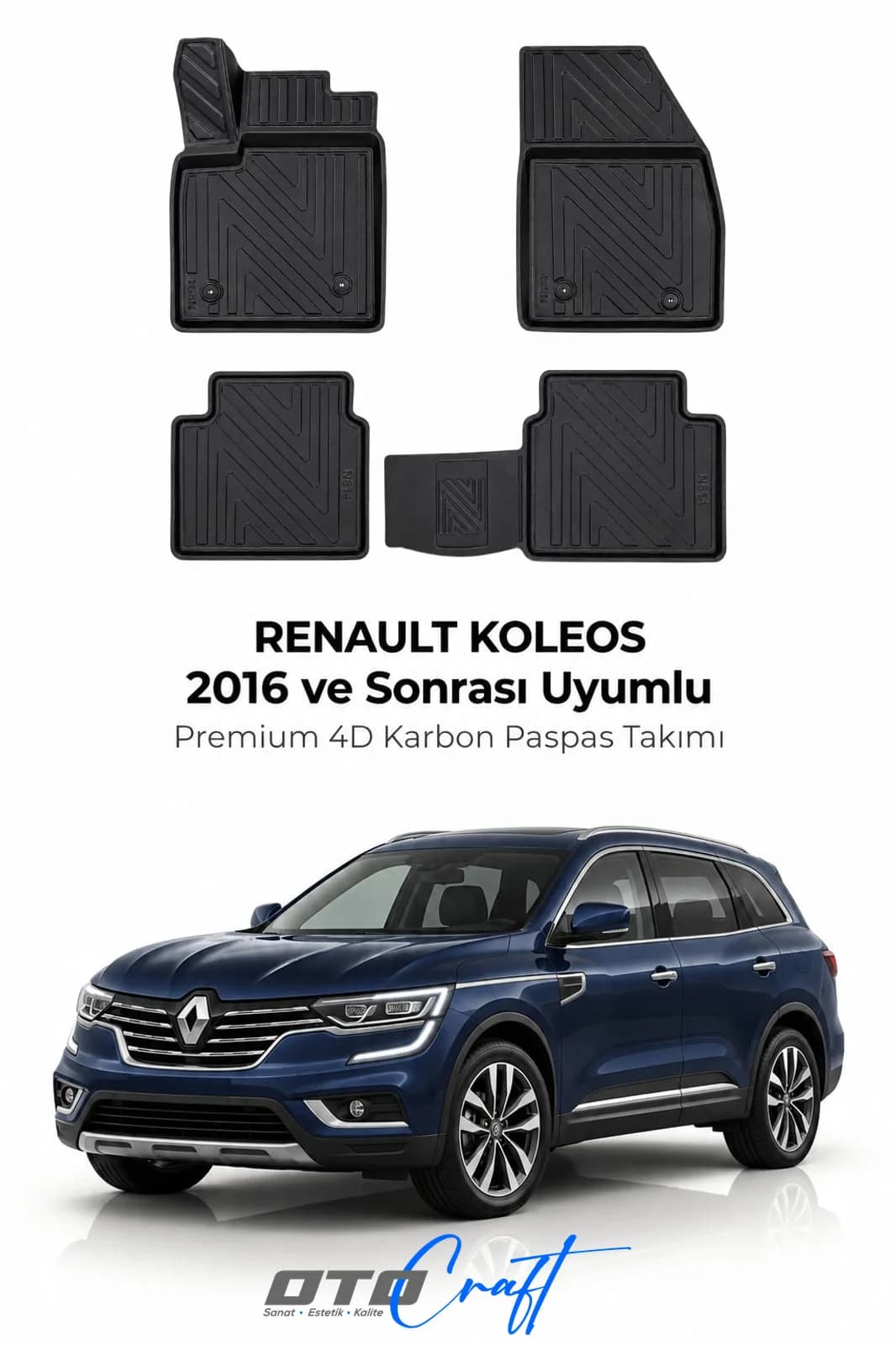 Renault Koleos 2016 ve sonrası 4D Karbon Paspas