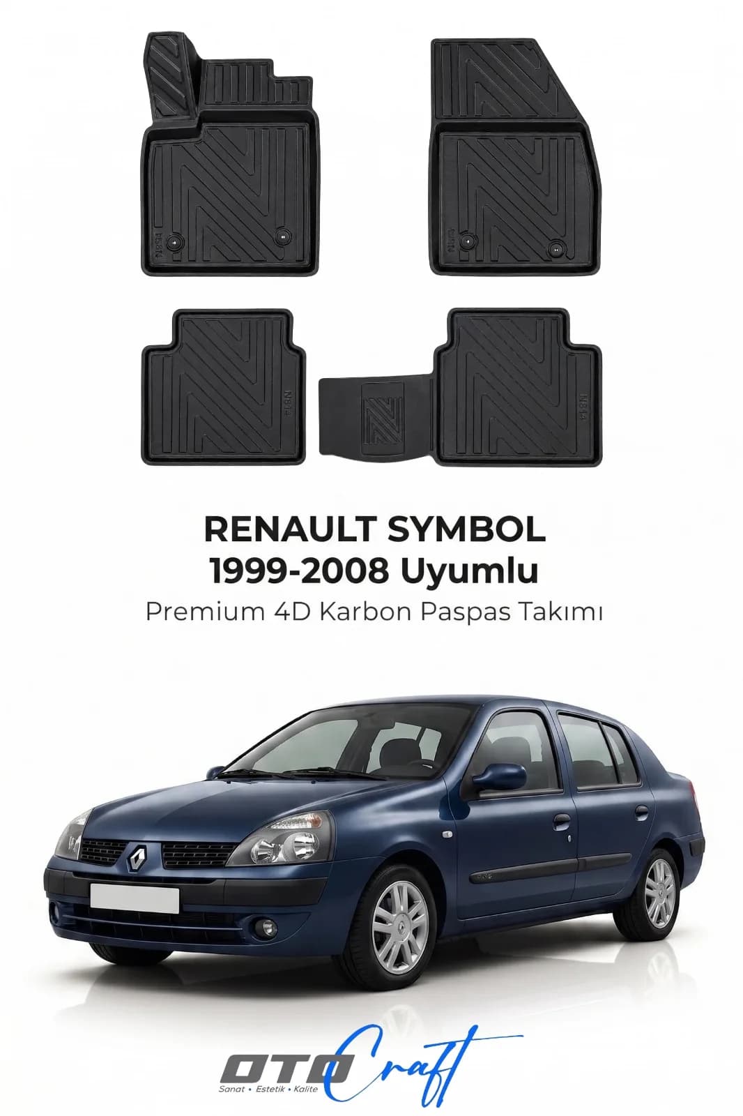 Renault Symbol 1999-2008 4D Karbon Paspas — Renault Symbol aracına özel kalıp 4D karbon paspas, OtoCraft