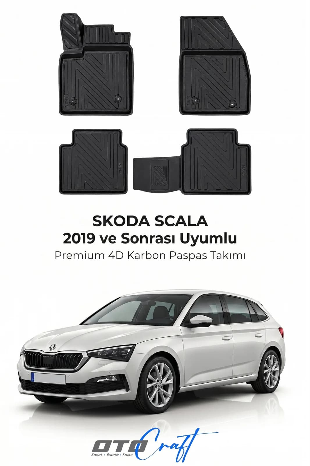 Skoda Scala 2019 ve sonrası 4D Karbon Paspas