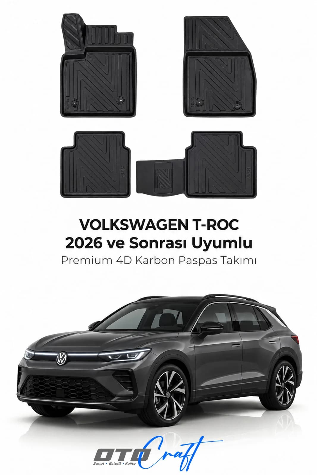 Volkswagen T Roc 2026 ve sonrası 4D Karbon Paspas