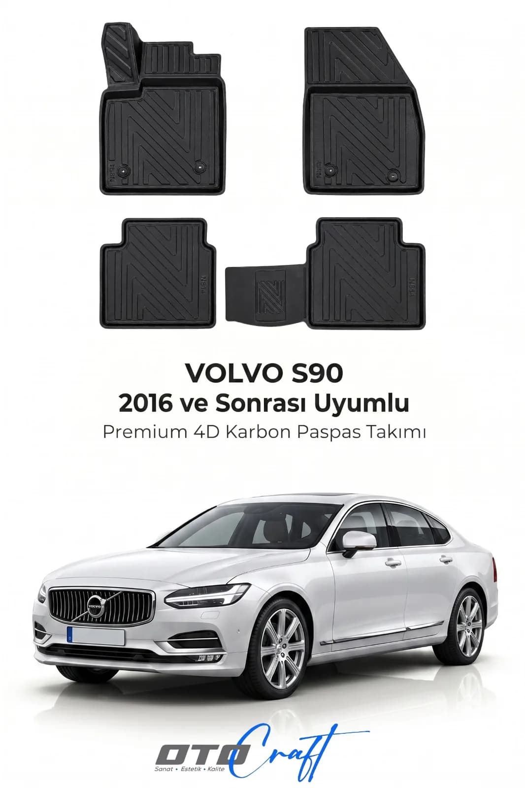 Volvo S90 2016 ve sonrası 4D Karbon Paspas