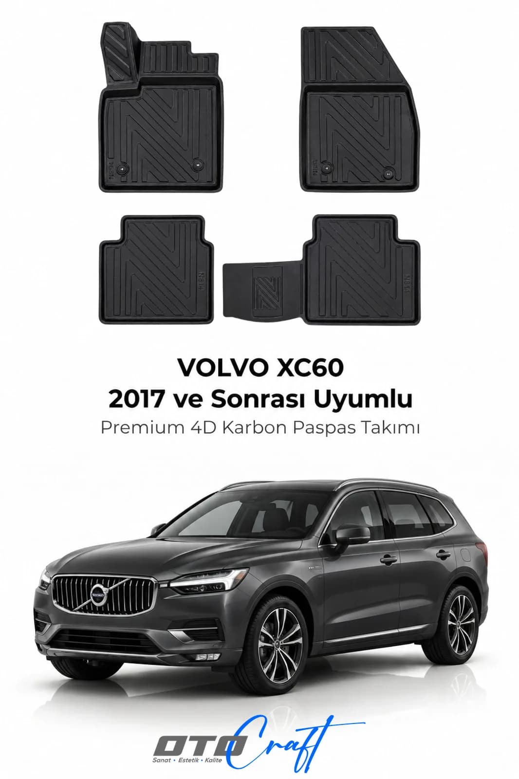 Volvo XC60 2017 ve sonrası 4D Karbon Paspas