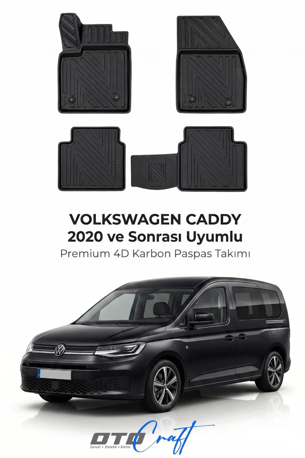 Volkswagen Caddy 2020 ve sonrası 4D Karbon Paspas