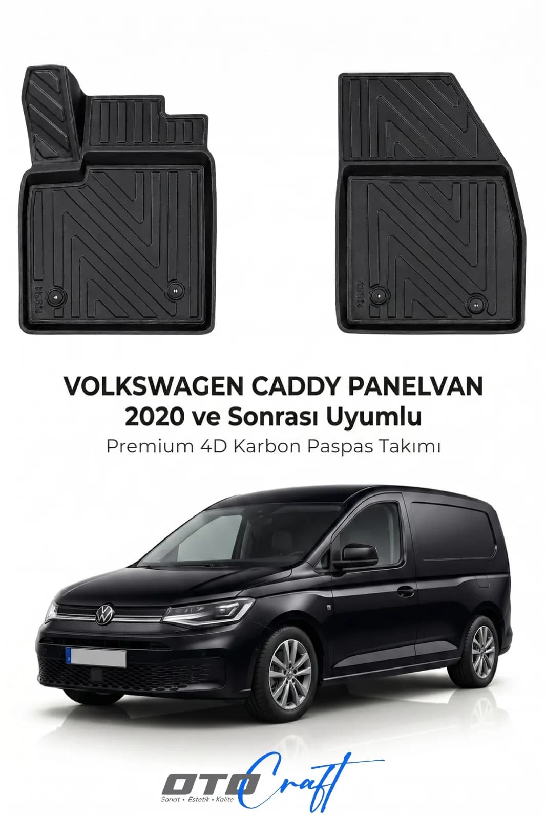 Volkswagen Caddy PV 2020 ve sonrası 4D Karbon Paspas