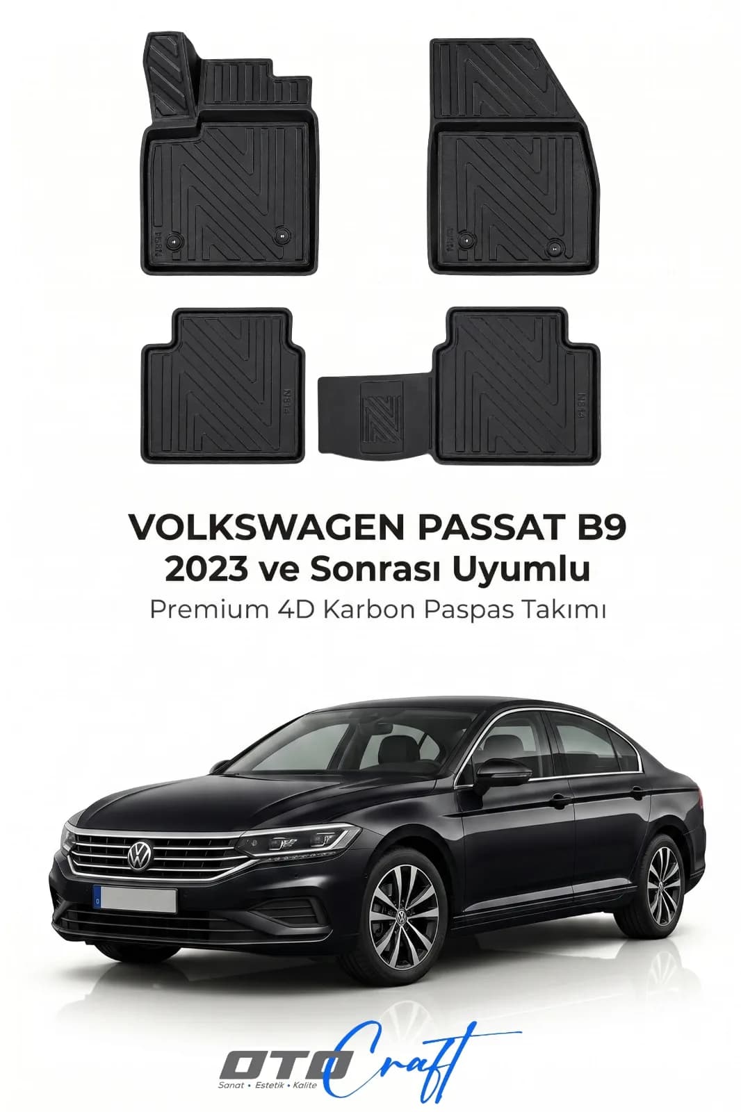 Volkswagen Passat B9 2023 ve sonrası 4D Karbon Paspas