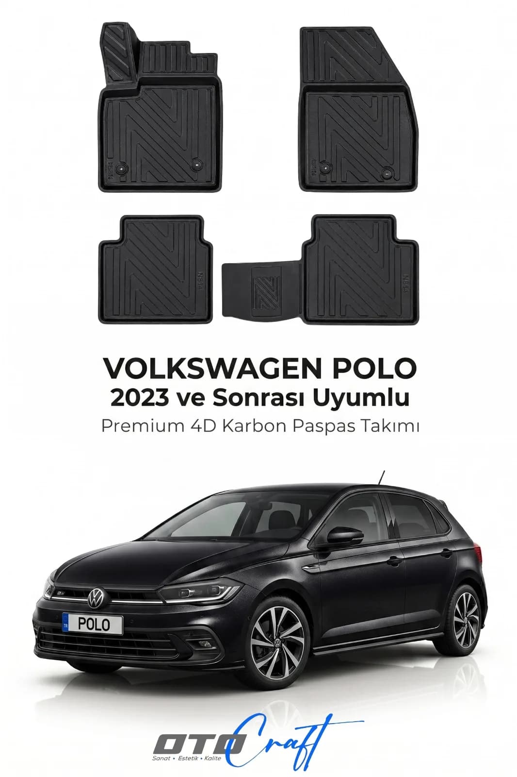 Volkswagen Polo 2023 ve sonrası 4D Karbon Paspas