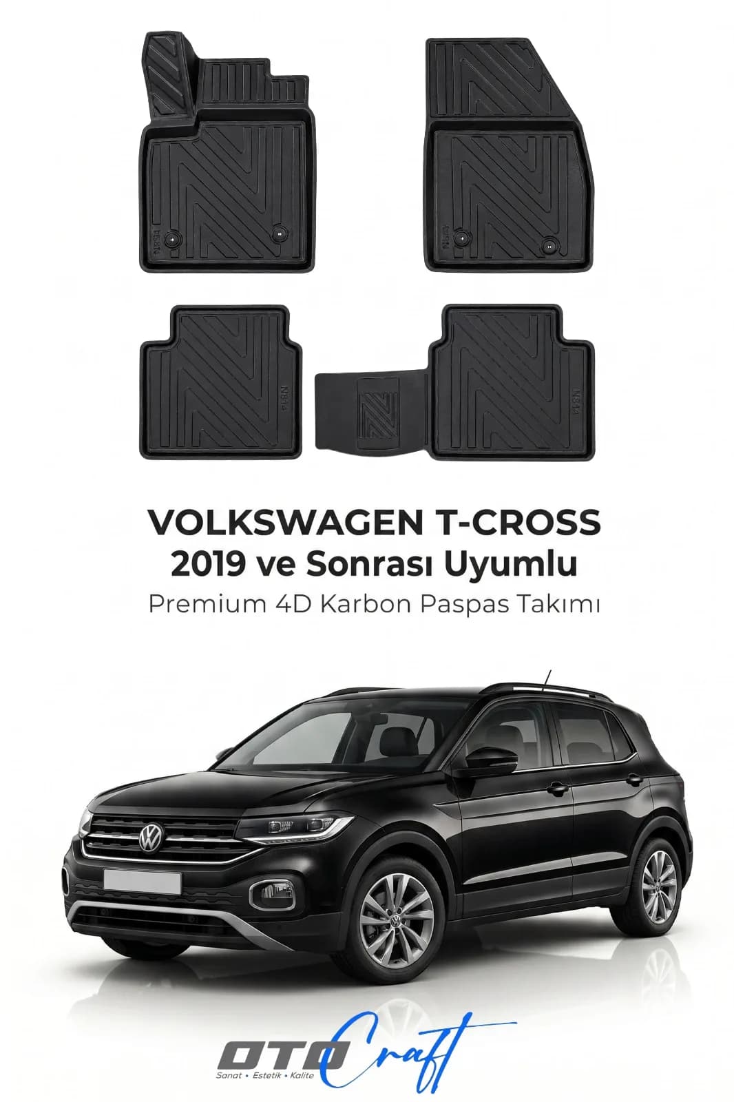 Volkswagen T Cross 2019 ve sonrası 4D Karbon Paspas