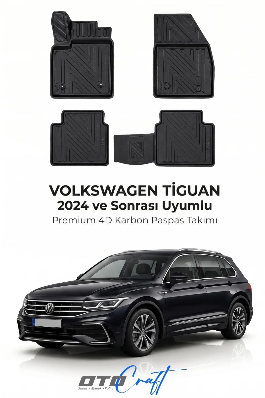 Volkswagen Tiguan 2024 ve sonrası 4D Karbon Paspas