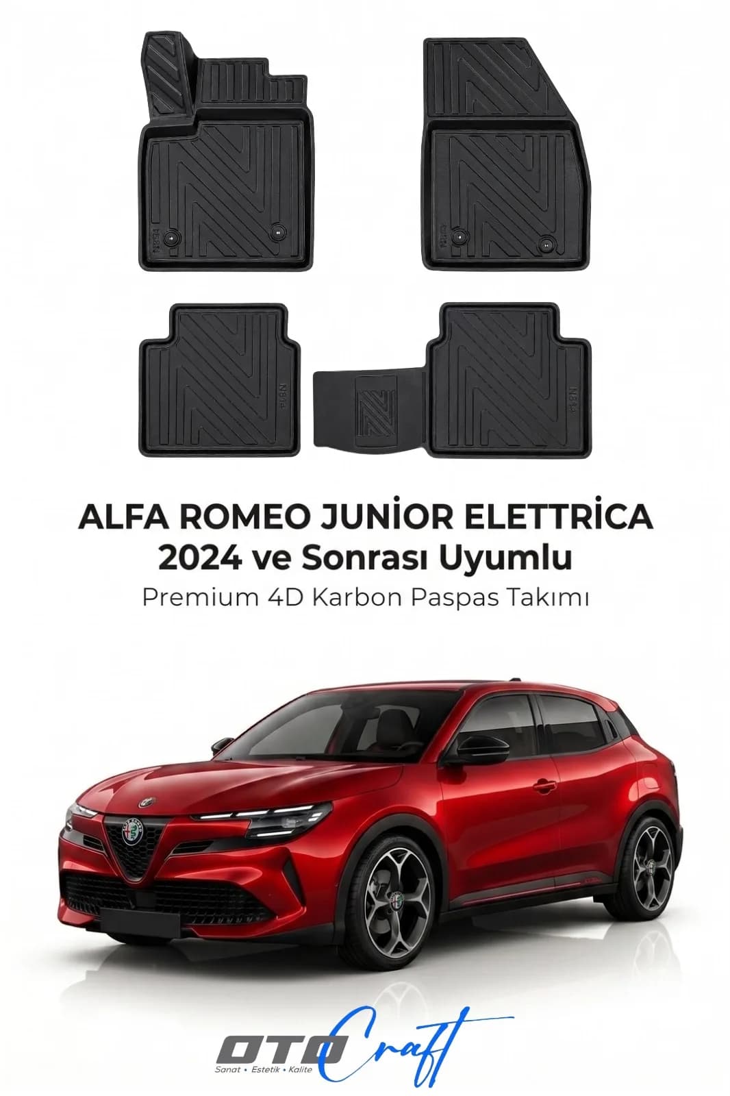 Alfa Romeo Junior Elettrica 2024 ve sonrası 4D Karbon Paspas