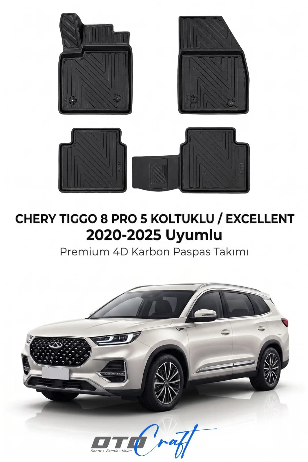 Chery Tiggo 8 Pro 5 Koltuklu Excellent 2020-2025 4D Karbon Paspas