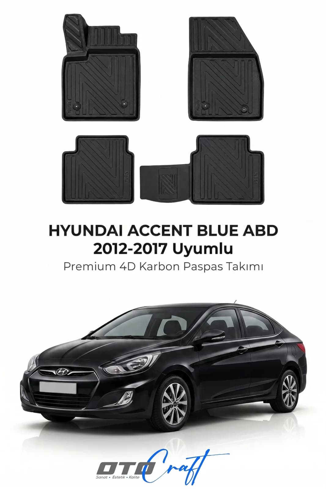 Hyundai Accent Blue ABD 2012-2017 4D Karbon Paspas