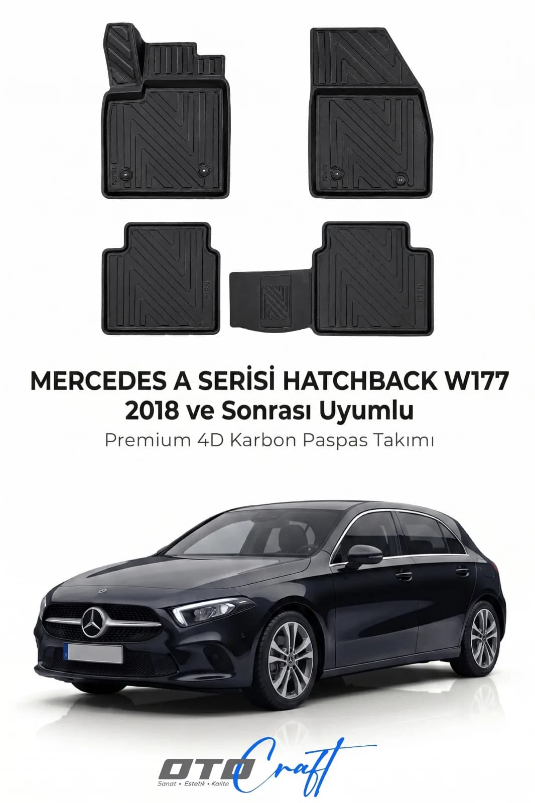 Mercedes A Serisi Hatchback W177 2018 ve sonrası 4D Karbon Paspas
