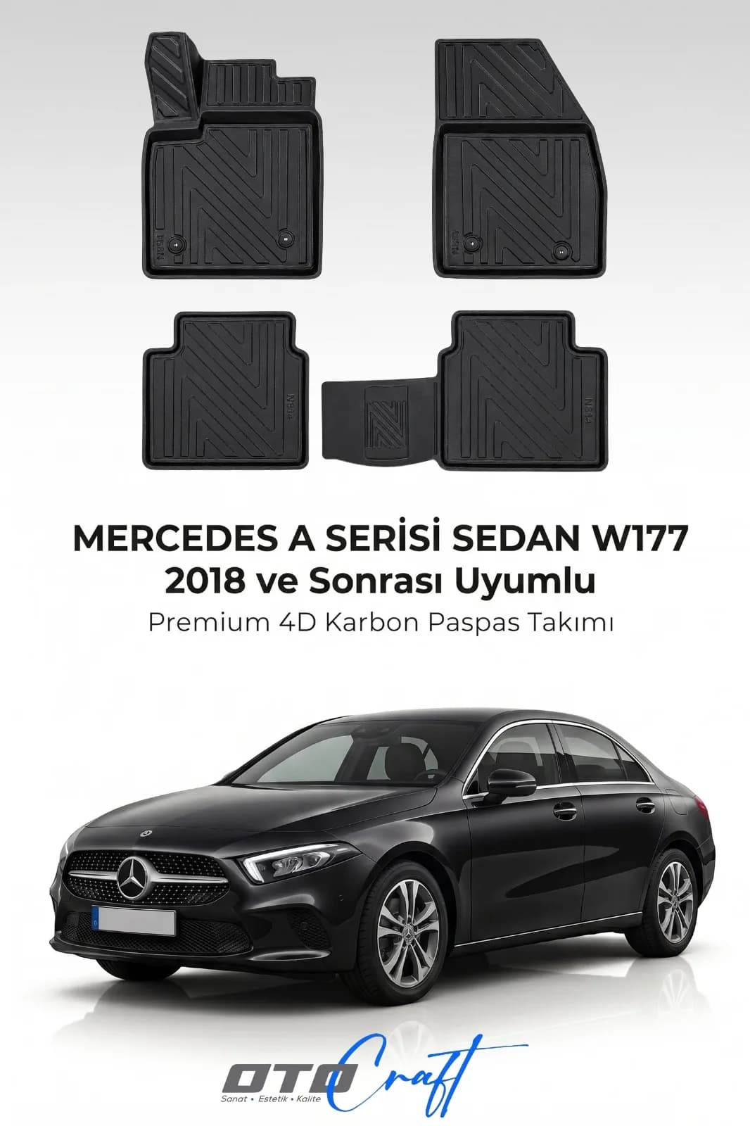 Mercedes A Serisi Sedan W177 2018 ve sonrası 4D Karbon Paspas