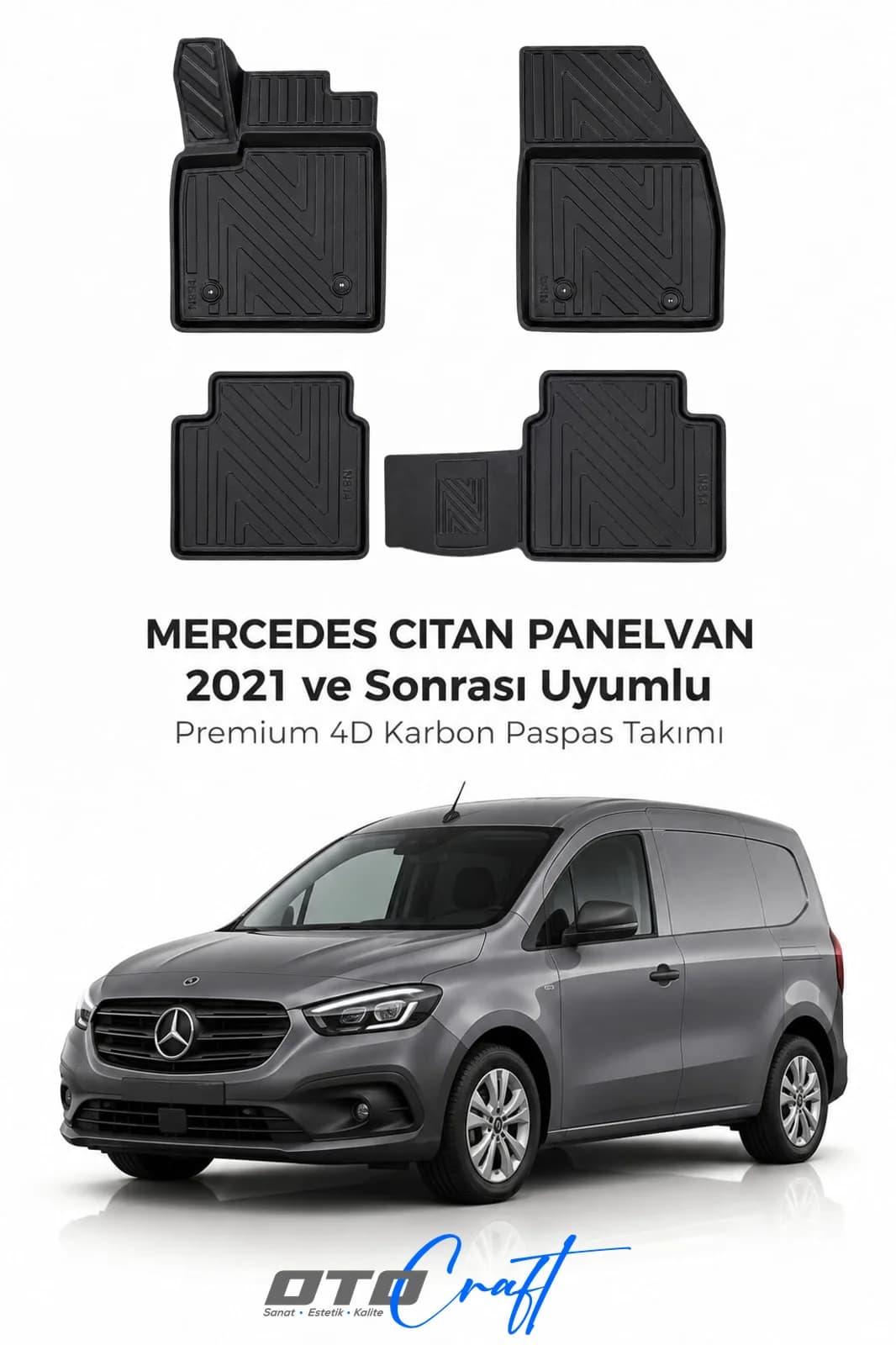 Mercedes Citan Panelvan 2021 ve sonrası 4D Karbon Paspas