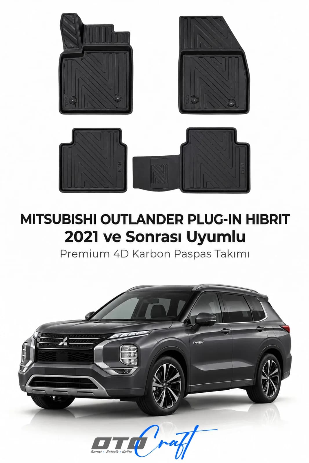 Mitsubishi Outlander Plug In Hibrit 2021 ve sonrası 4D Karbon Paspas