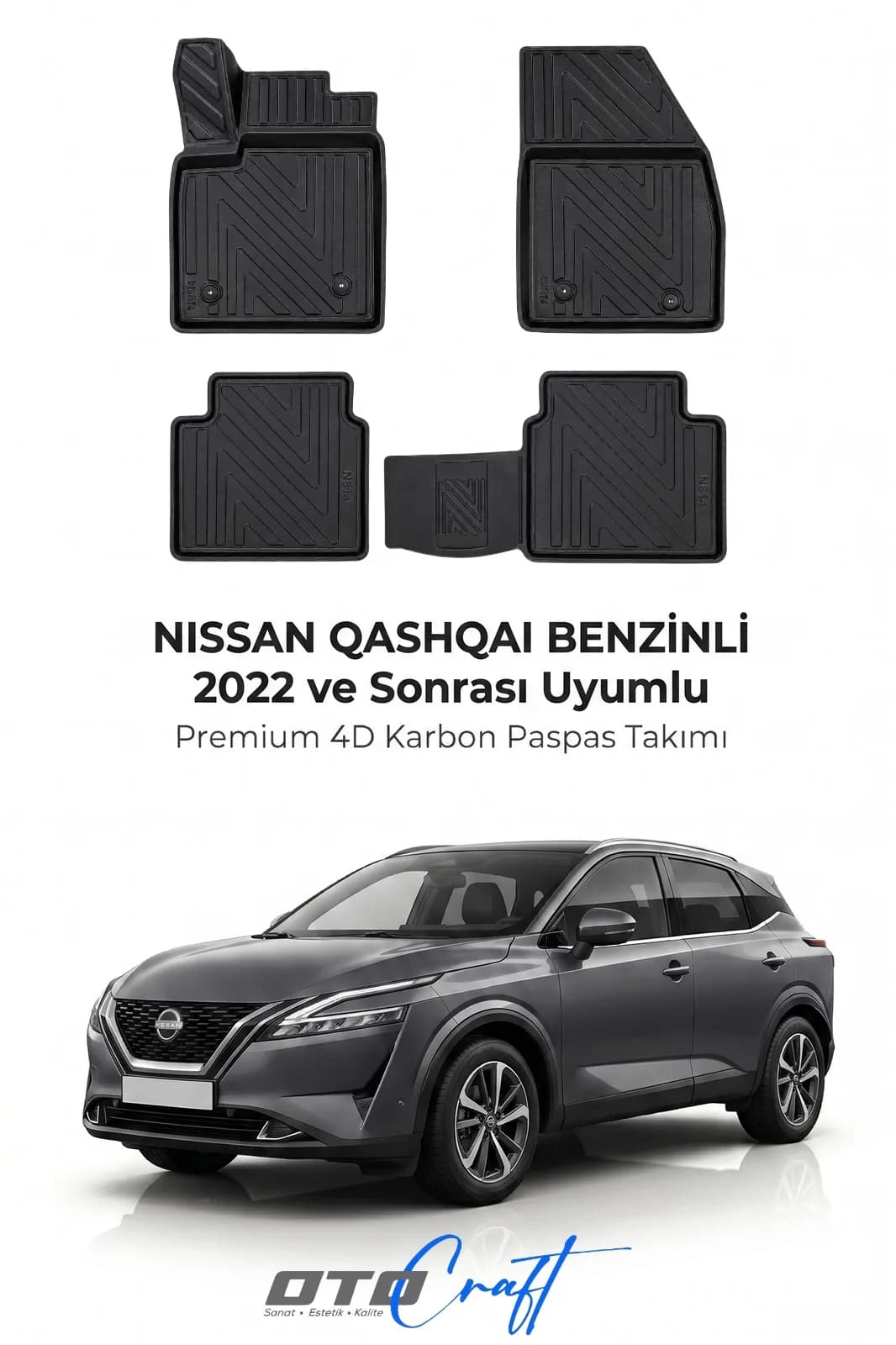 Nissan Qashqai Benzinli 2022 ve sonrası 4D Karbon Paspas