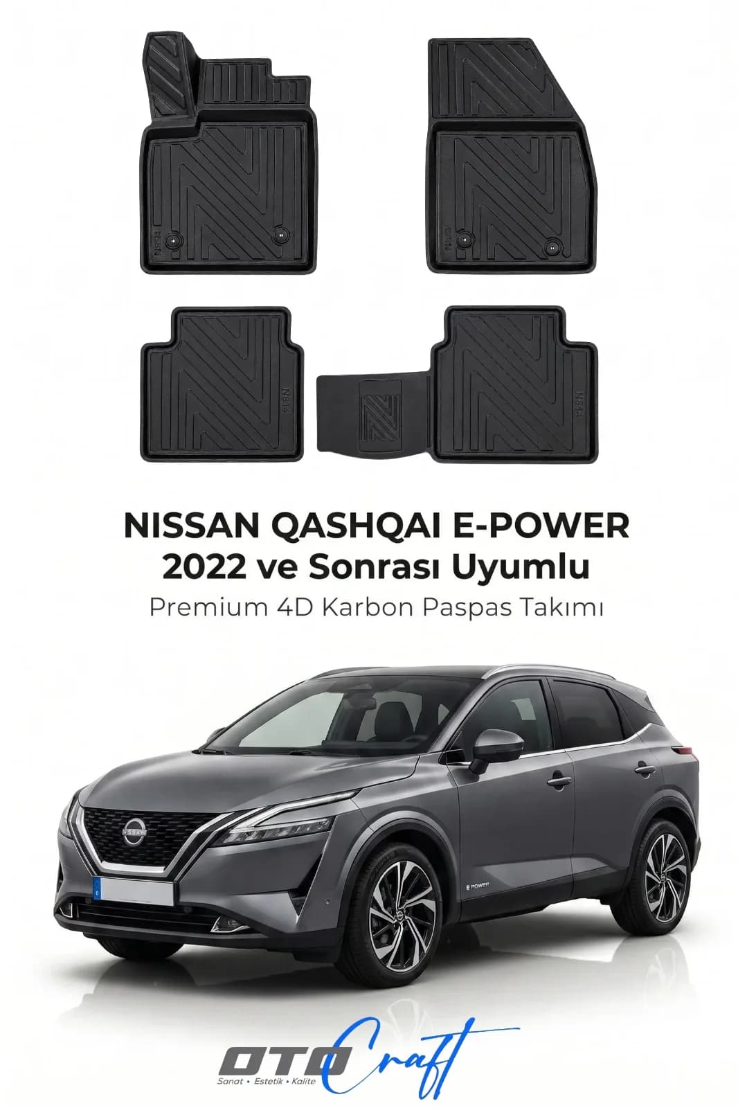 Nissan Qashqai E Power 2022 ve sonrası 4D Karbon Paspas