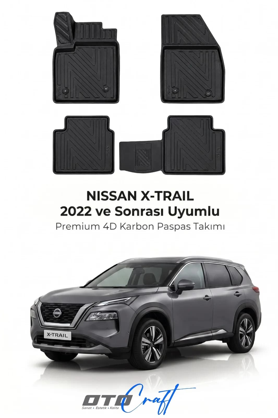 Nissan X-Trail 2022 ve sonrası 4D Karbon Paspas