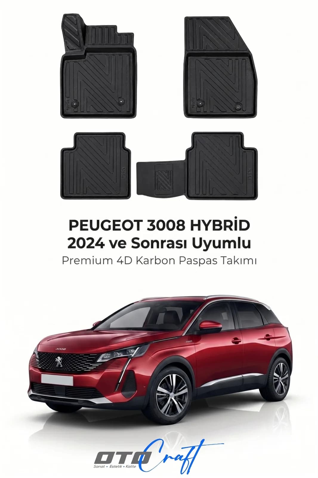 Peugeot 3008 Hibrit 2024 ve sonrası 4D Karbon Paspas