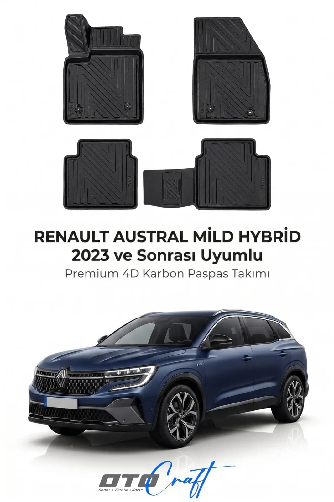 Renault Austral Mild Hibrit 2023 ve sonrası 4D Karbon Paspas