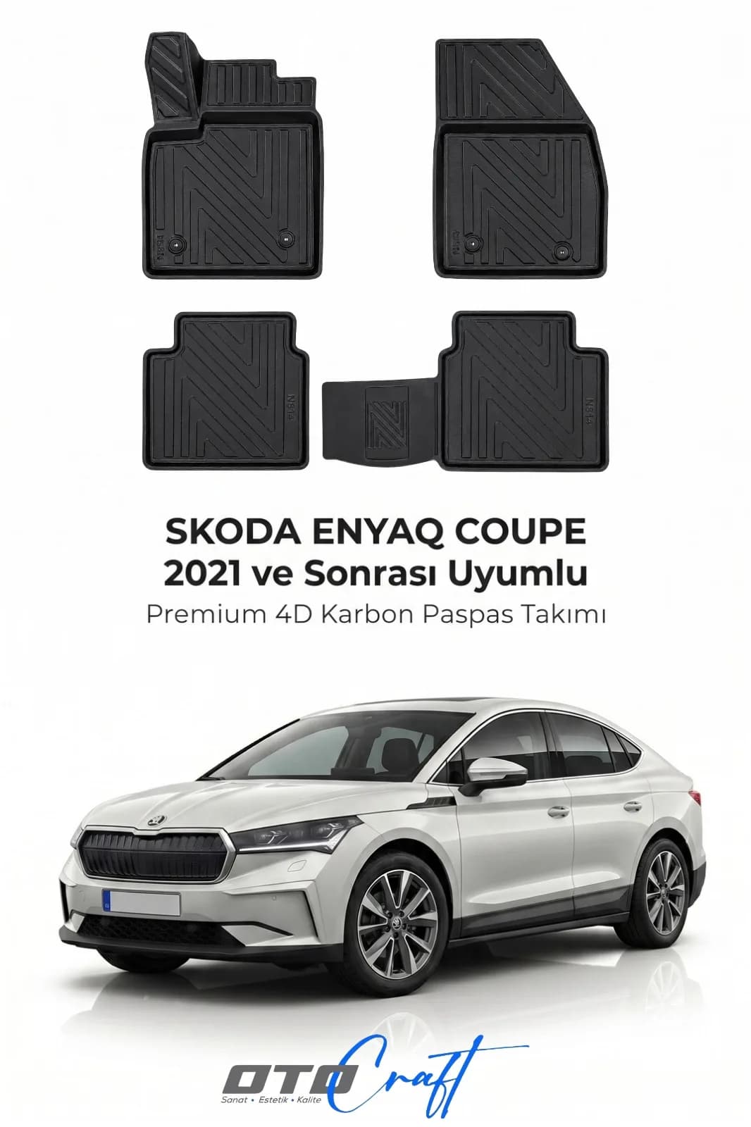 Skoda Enyaq Coupé 2021 ve sonrası 4D Karbon Paspas