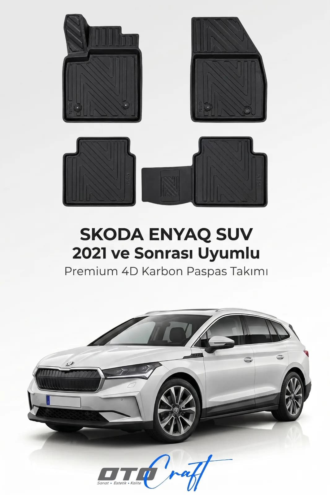 Skoda Enyaq SUV 2021 ve sonrası 4D Karbon Paspas