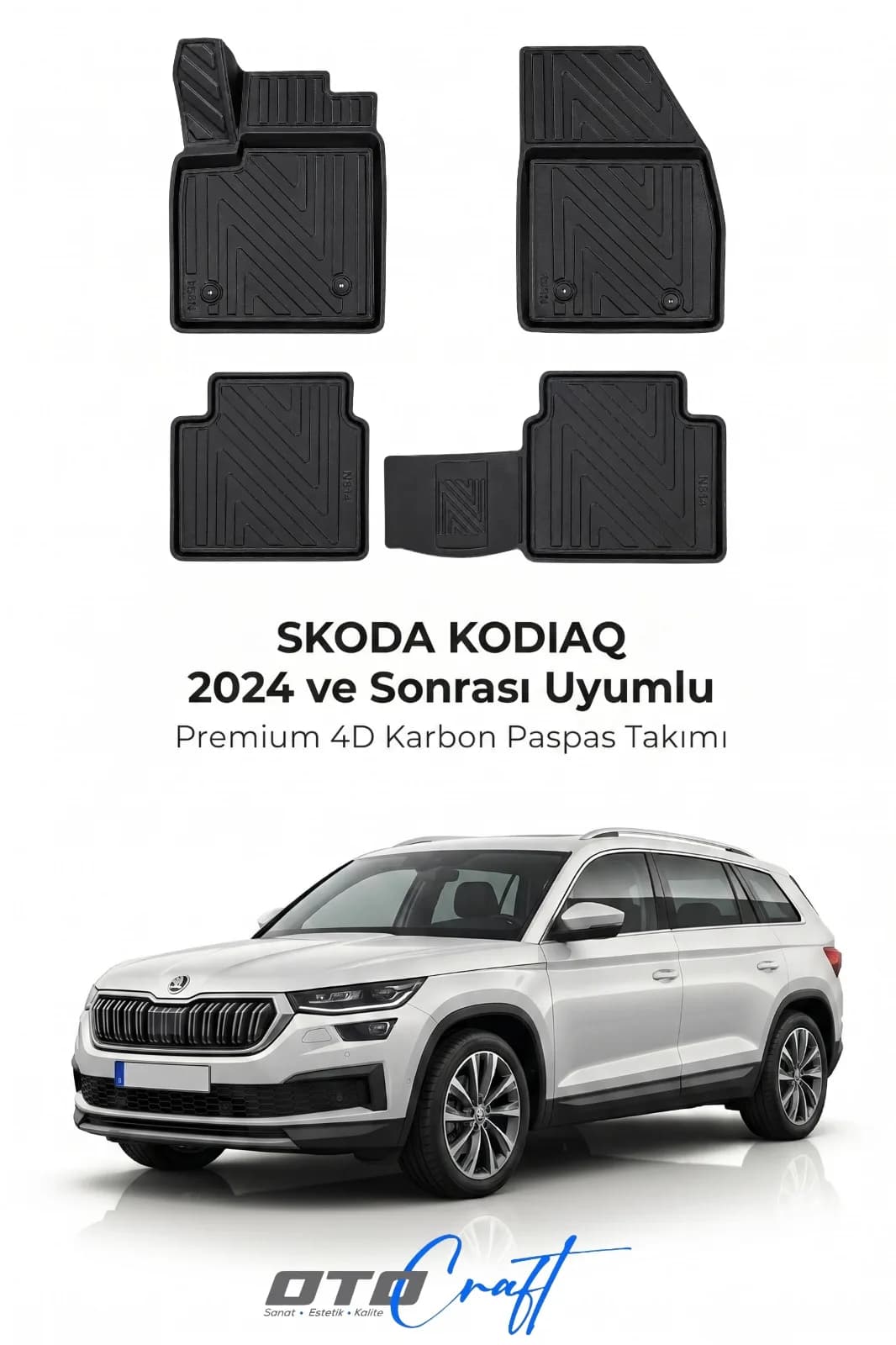 Skoda Kodiaq 2024 ve sonrası 4D Karbon Paspas