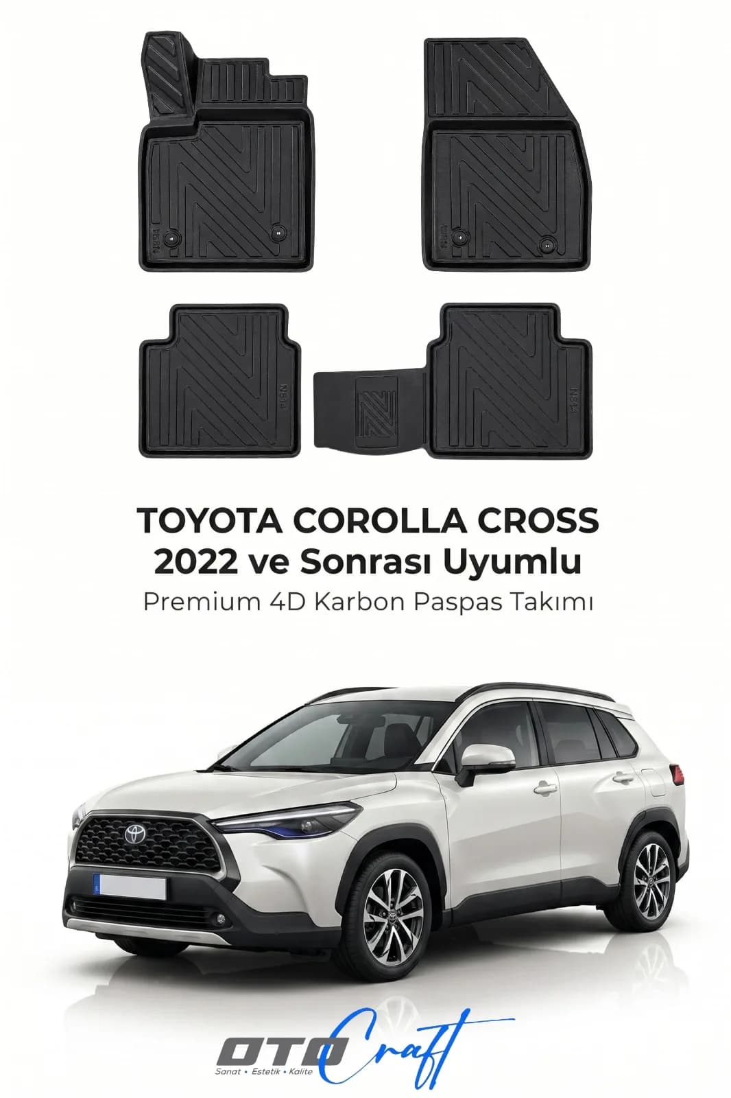 Toyota Corolla Cross 2022 ve sonrası 4D Karbon Paspas
