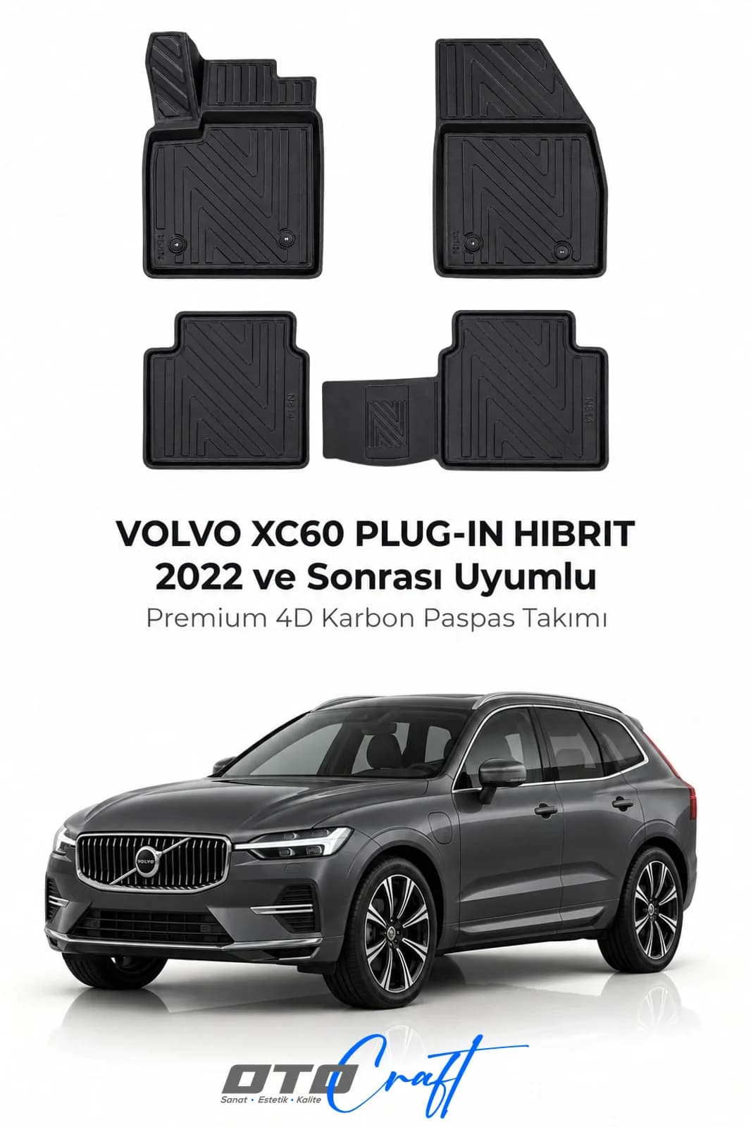 Volvo XC60 Plug In Hibrit 2022 ve sonrası 4D Karbon Paspas